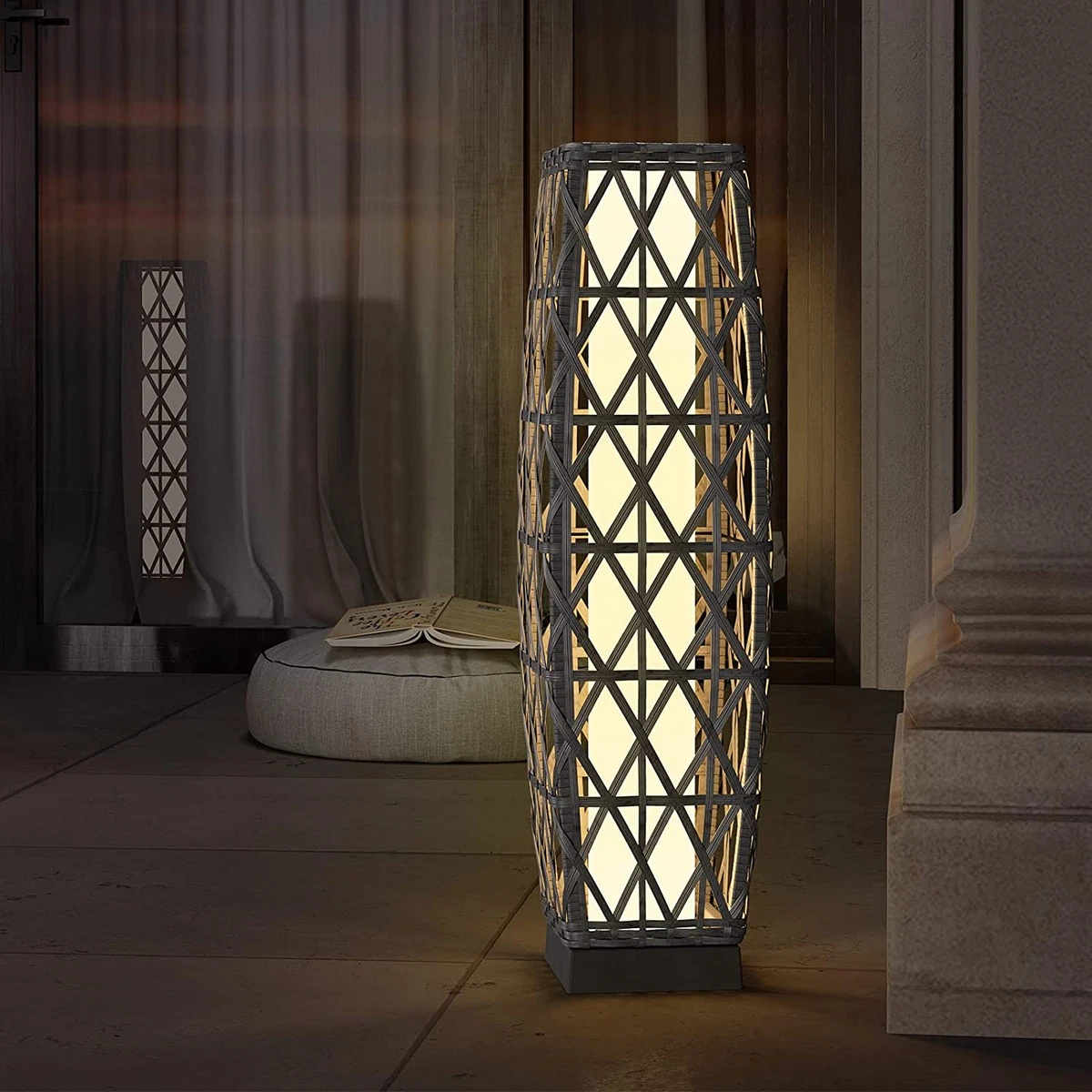 Grand Patio Outdoor Solar Powered Woven Resin Wicker Lantern Floor