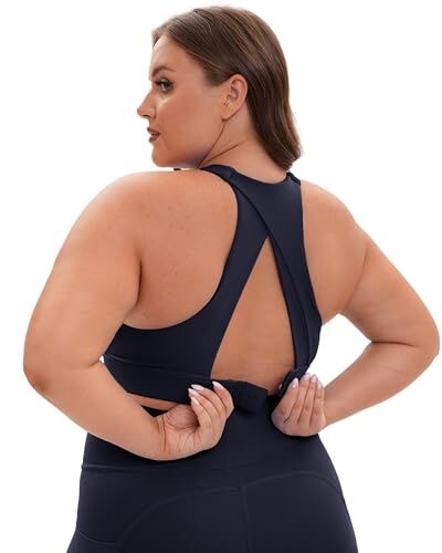Sports Bras for Women Plus Size Medium Impact Push Up Padded Sport Large Black - Picture 2 of 7