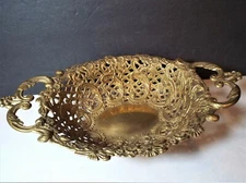 Reticulated Bronze Brass BOWL Baroque style Basket Antique Rococo Pierced Design