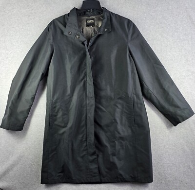 Hilary Radley Rain Coat Women Black Lined Trench Jacket Zip