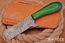 HAND FORGED DAMASCUS STEEL BULL CUTTER/COWBOY KNIFE  & PUKKA WOOD HANDLE AH-1058