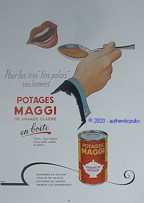 ADVERTISEMENT MAGGI SOUPS POULTRY VELVET IN BOX MOUTH 1951 FRENCH AD