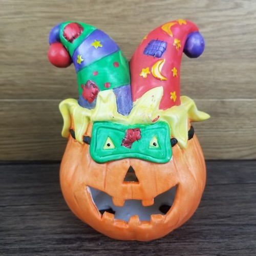 Candelabro vintage de los 90 Mardi Gras bufón calabaza Jack-O-Lantern luz de té nuevo de Lote Antiguo - Imagen 2 de 12