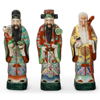 US Seller - Porcelain Three Lucky Gods Chinese Statue Set