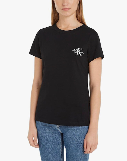 Calvin Klein Jeans MONOLOGO SLIM TEE SS Top Basic T-Shirts Black White RRP £45 image 2