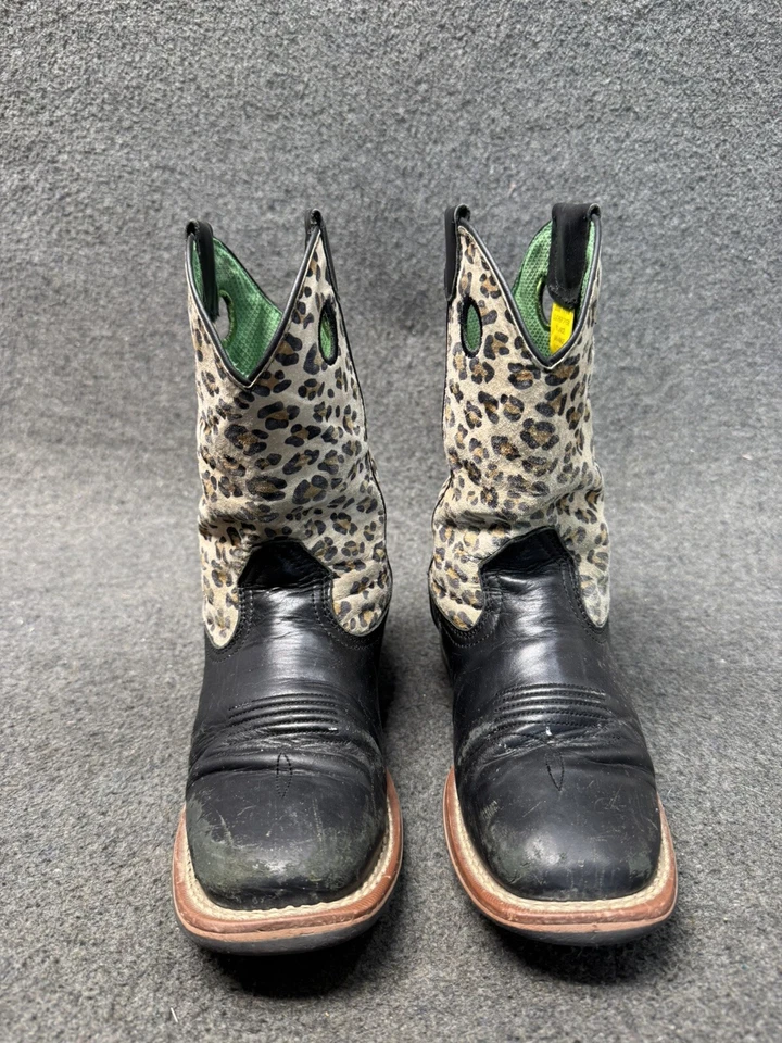 John Deere“Growin Like A Weed”Leather Leopard Cowgirl/Boy Boots Sz.5  JD3310 - Image 3 of 4