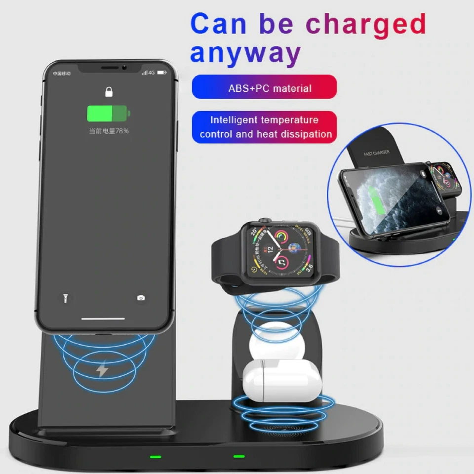 3 in 1 caricatore veloce QI Wireless docking station iPhone Android auricolari - Image 2 of 4