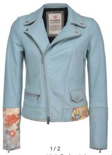 Pinko X Ibrigu Silk-insert Biker Jacket In Blue Medium Designer New With Tags
