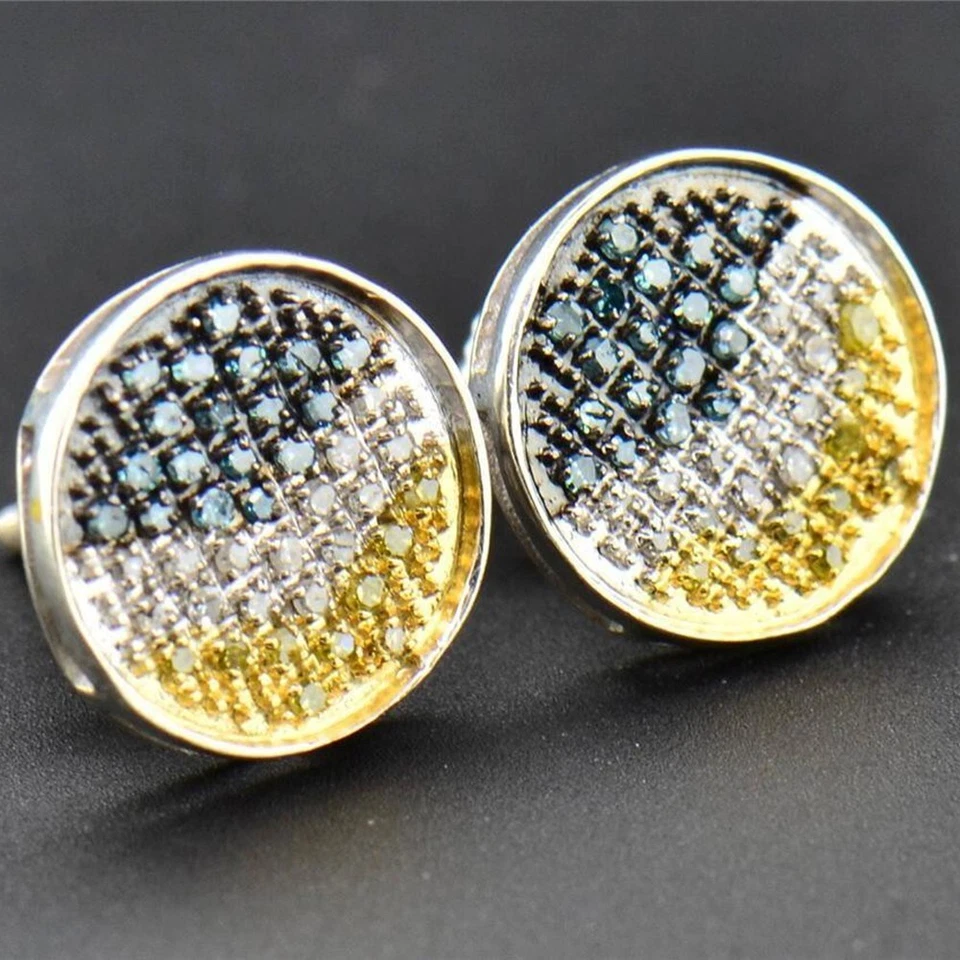 0.40 Ctw Created Blue & Yellow Diamond 14K White Gold Over Round Stud Earrings - Image 4 of 4
