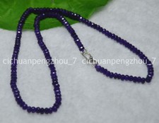 Faceted 2x4mm Purple Amethyst Rondelle Gems Beads Necklace 18'' Silver Clasp