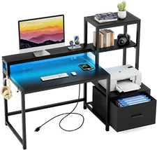 Computer Desk with Drawers and Monitor Stand, Home Office Desk with Storage Shel