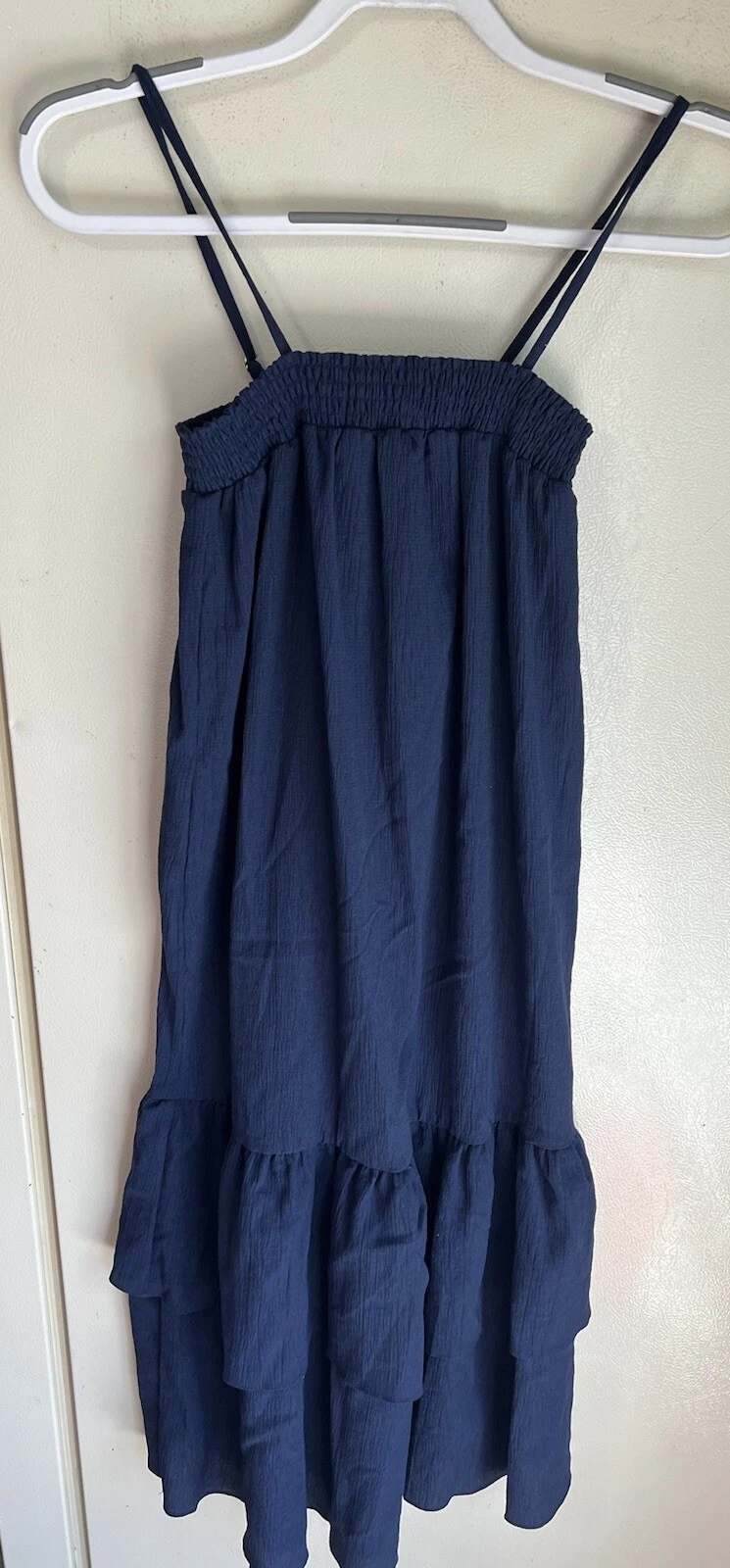 Abito Michael Kors a strati con volant e volant taglia XS blu navy nuovo con etichette $125