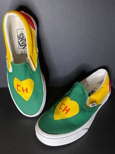 Vans Slip On Unisex CH Yellow Green Red Heart Men 6 Women 7.5