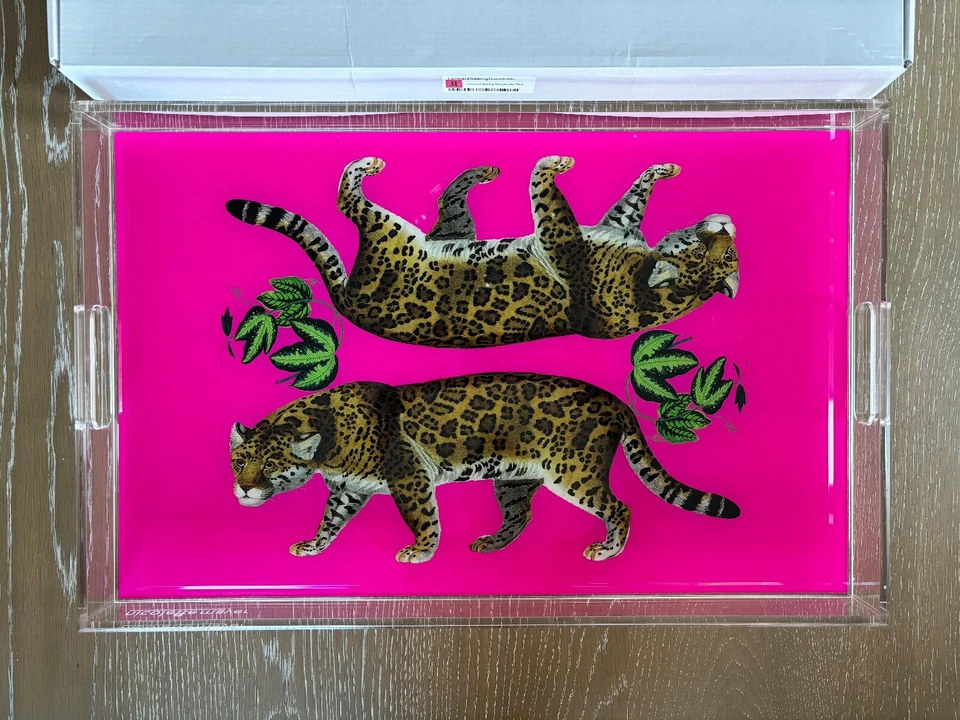 $325 NEW NICOLETTE MAYER COLLECTION Leopard Seeing Double Hot Pink Acrylic Tray - Image 3 of 4