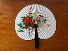 Vintage Chinese Handheld Folding Paper Fan with Floral Bird Motif, Metal Frame