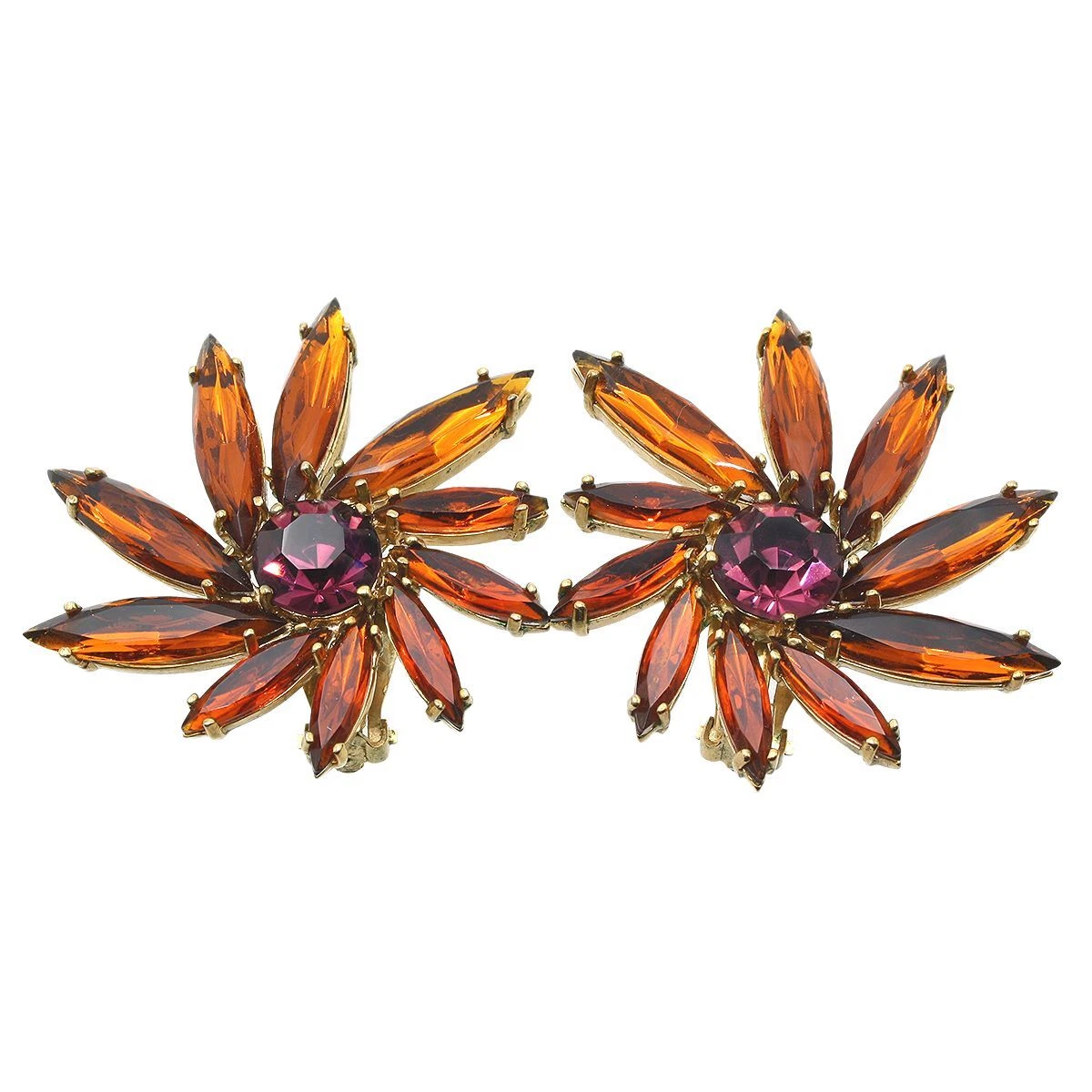 Louis Vuitton Gold-tone Colored Stones Clip-on Flower Earrings