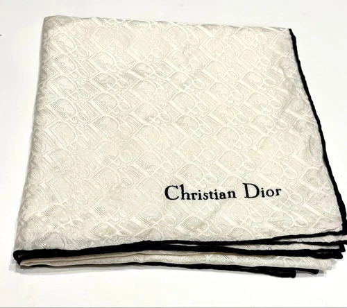 Christian Dior foulard soie blanc cassé noir vintage logo châle 34,25x33,86