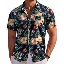 Navy Flower Hawaiian Shirts for Family Tropical Holiday Beach Shirts Unisex