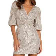 Eliza J Silver Sequin V-Neck Cocktail Dress Womens 16W
