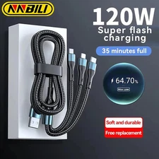 120W 6A Fast USB Charging Cable Universal 3 in 1 Multi Function Phone Charger