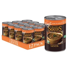 Amy's Organic Lentil Soup, Vegan, Gluten Free, Light in Sodium, 14.5oz (12 Pack)