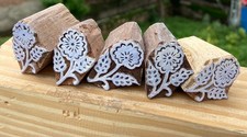 Handmade Floral Wood Block Stamp Set of 5 Handmade Paper Fabric Print Stamp