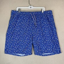 Peter Millar Swim Trunk Mens XL Blue Seaside Bottleneck Lined Elastic Waist