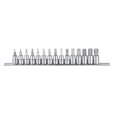 Westward 54Tm33 3/8" Drive Socket Bit Set, Metric, 15 Pcs