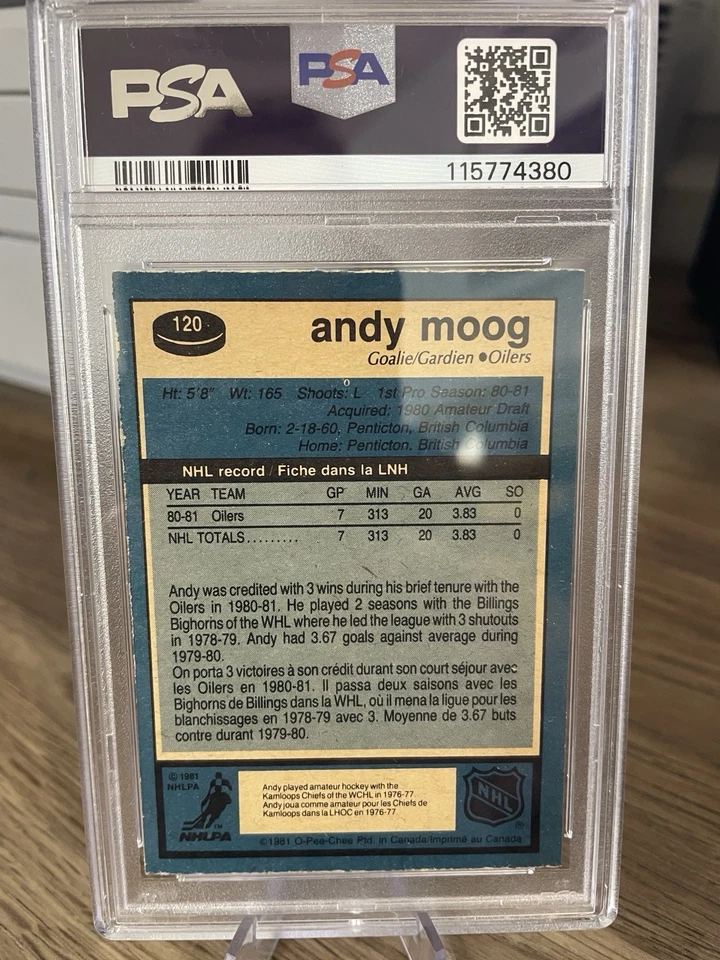 1981 82 OPC O-Pee-Chee #120 Andy Moog Rookie Rc PSA 8 NM-MT - Image 4 of 4