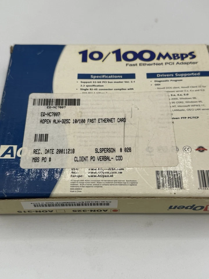 BRAND NEW RETAIL AOPEN ACER AON-325 ISA 16 BIT PnP ETHERNET CARD - Image 2 of 2