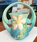 Roseville Clematis Green**FREE SHIP** Ceramic Basket 387-7**Lowest Price!