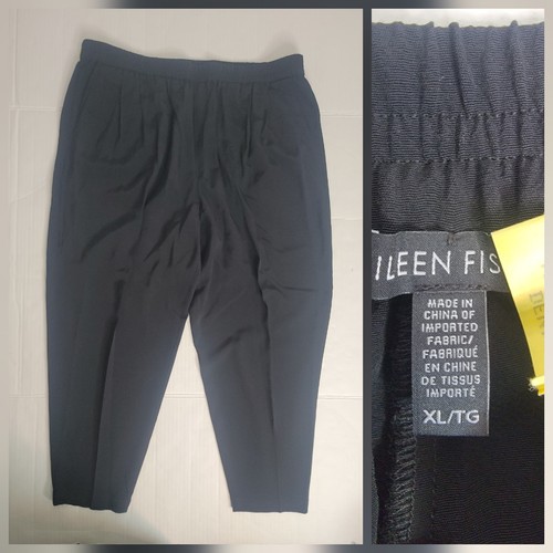 Pantaloni Eileen Fisher donna taglia XL tasche affusolate slip on neri Lagenlook - Foto 1 di 10