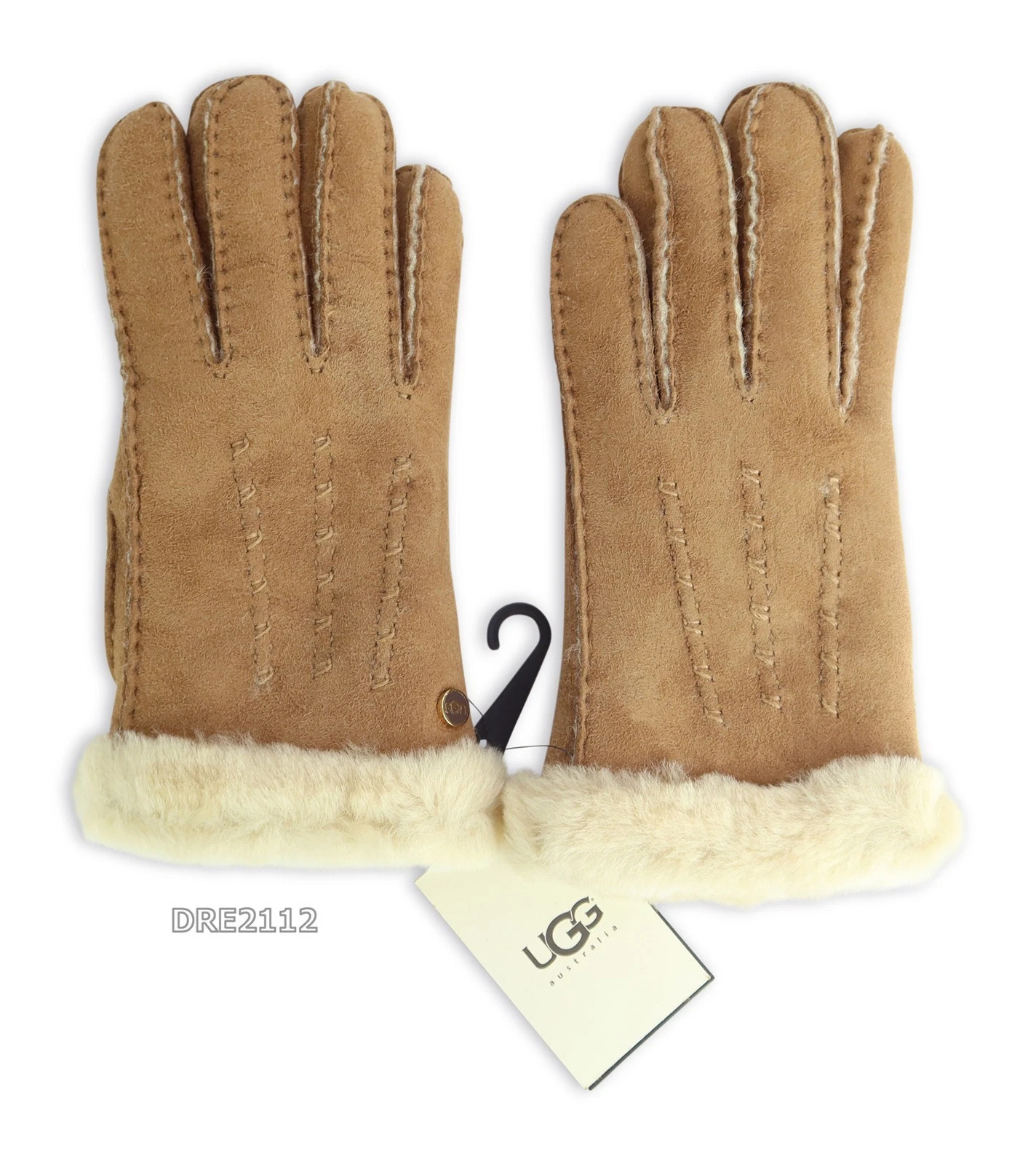 UGG Adelaide Glove Chestnut Suede Fur Gloves Womens Size Medium M *NWT*