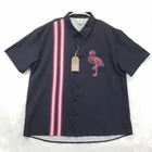 NEW Hardaddy Shirt Mens Large Black Stretch Neon Flamingo Short Sleeve Button-Up