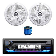 JVC Marine BT CD Stereo Receiver, 2x 5.25" 180W Speakers White w/ Wire