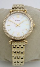 FOSSIL WATCH CARLIE ES4735 WOMENS GOLD STAINLESS STEEL BRACELET CRYSTALS GENUINE