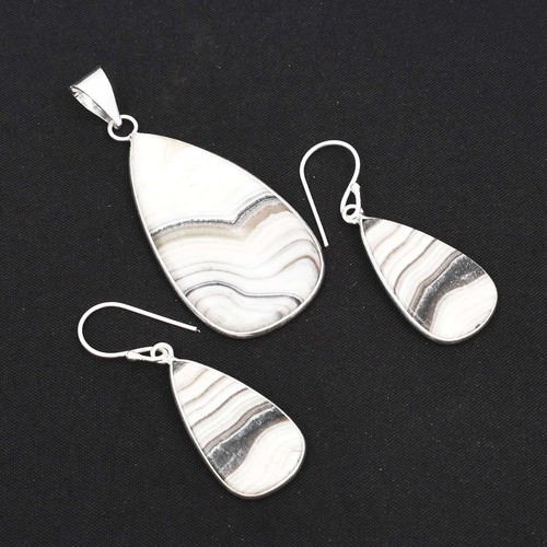 Yellow Lace Agate Gemstone Handmade Pendant+Earring Jewelry Gift 2.28" AP-47533