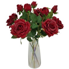 6 PCS Fake Red Roses Faux Silk Real Touch Artificial Floral Centerpiece