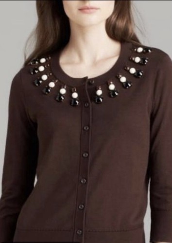 Kate Spade Live Colorfully Rio Dejaneiro inspired Beaded Sweater Brown Size XS