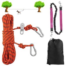 Dog Tie Out Cable for Camping - 50 feet Heavy Duty Overhead Trolley System an...