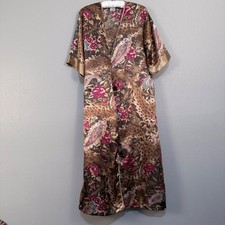 VTG Secret Treasures Leopard Floral Gold Satin Robe Small