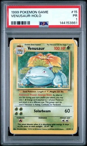 1999 POKEMON BASE SET UNLIMITED #15 VENUSAUR-HOLO PSA 1