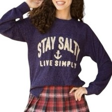 Simply Southern Stay Salty Terry Sweatshirt Women XL Navy Anchor Nautical Beach