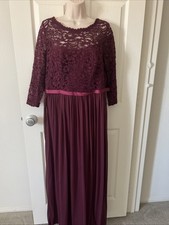 Davids Bridal Sz 12 Burgundy Lace Maxi Dress Formal Gown Party Bridesmaid