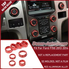 8pcs Red AC CD Switch 4WD Release Control Knob Ring Trim For Ford F150 2013-2014