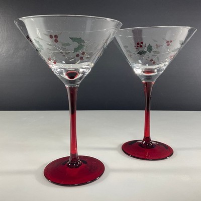 Pfaltzgraff Winterberry Martini Glasses Handpainted Set of 2