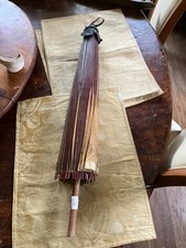 vintage antique Asian rice paper and bamboo parasol umbrella hand painted 29  