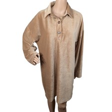 ASOS Tan Velvet Corduroy Shift Dress 8 | Camel Ribbed Velour Henley Tunic Mini
