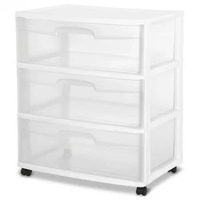 Storage Drawer, 3 Drawer Wide Plastic Storage Cart with Clear Pull Out Drawers,