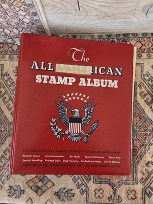 **Vintage ''The All American Stamp Album''   Red Hardcover US & United Nations 